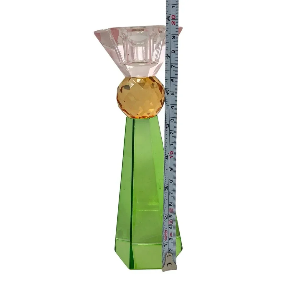 ALDI Kirkton House Glass Candle Holder Green‎ Pink Amber Faceted Crystal Decor